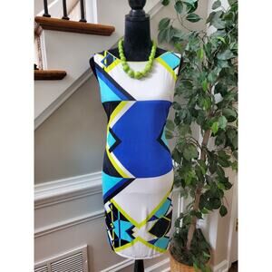 Analili Women's Multicolor Polyester Round Neck Sleeveless Knee Length Dress L